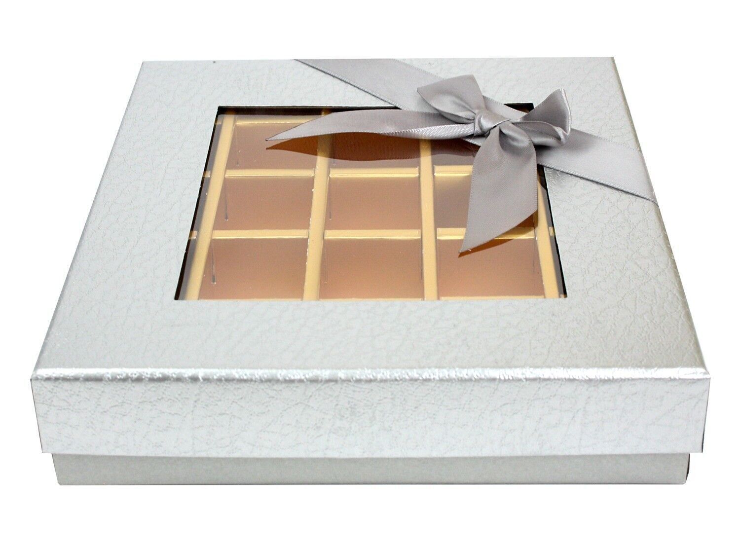 Rectángulo 25 Compartimentos Plata Trufa Metalizado, Lazo Plata