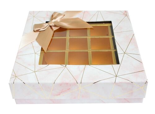Square 25 Compartments Truffle, Pink Marble Print, Beige Bow