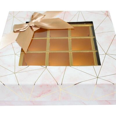 Square 25 Compartments Truffle, Pink Marble Print, Beige Bow