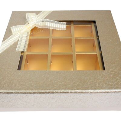 Square 25 Compartments Truffle, Gold Metallic, Beige Bow