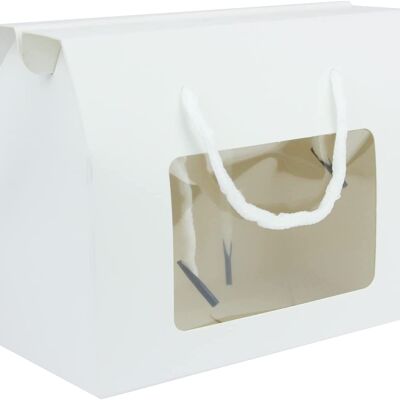 White Kraft Box Bag with Clear Window & Handle - Pack of 12