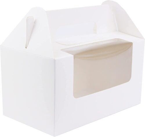 White Kraft Box Bag with Clear Window & Handle - Pack of 12