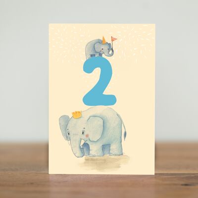 2 años - elefante - tarjeta