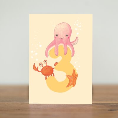 3 years old - sea life - card