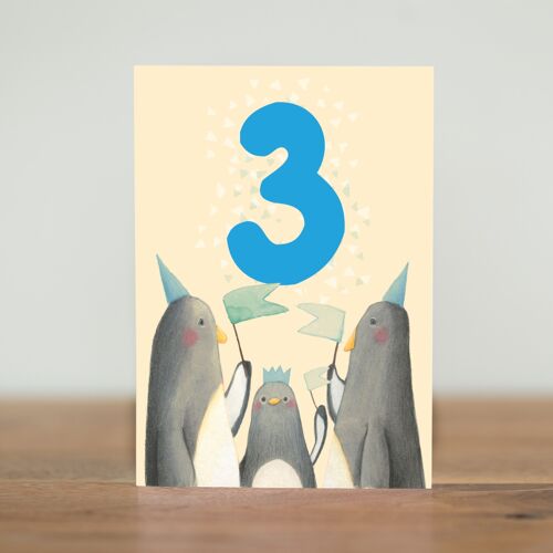 3 years old - penguins - card