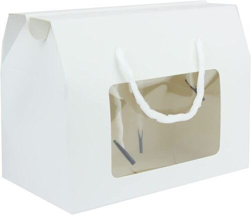 White Kraft Box Bag with Clear Window & Handle - Pack of 12
