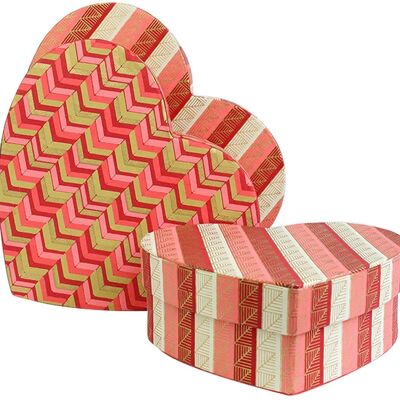 Set of 3 Heart Handmade Cotton Paper, Printed Red Pink Gold