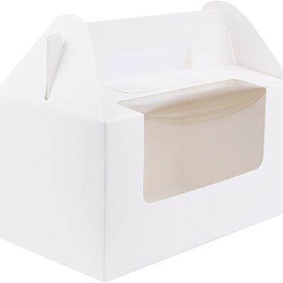 White Kraft Box Bag with Clear Window & Handle - Pack of 12