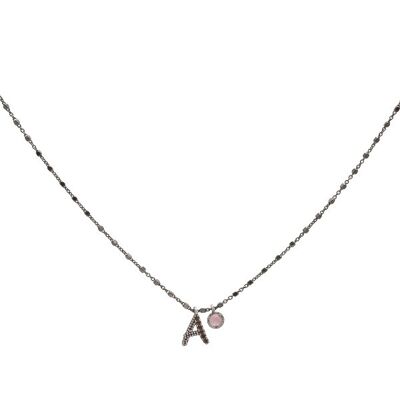 ab-a Silver letter pendant with pink cat's eye and zircons