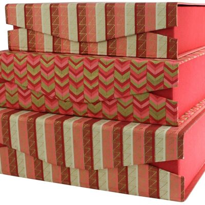 Set of 3 Rectangle Handmade Paper, Printed Red Pink Gold..