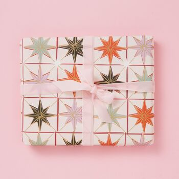 Papier Cadeau de Noël Etoiles (rose) | Feuilles de papier d'emballage de Noël 1