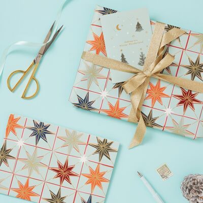 Stelle (menta) Confezione regalo di Natale | Fogli di carta da regalo di Natale