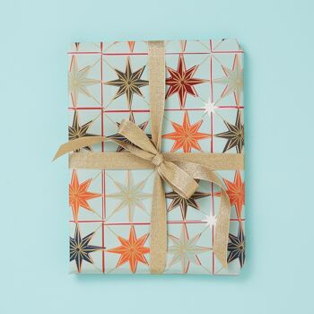 Papier Cadeau de Noël Étoiles (menthe) | Feuilles de papier d'emballage de Noël 2