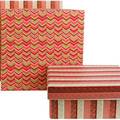 Set of 3 Square Handmade Cotton Paper, Printed Red Pink Gold