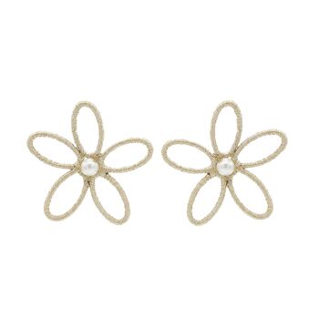 Boucles d'oreilles tiges contour de fleurs dorées