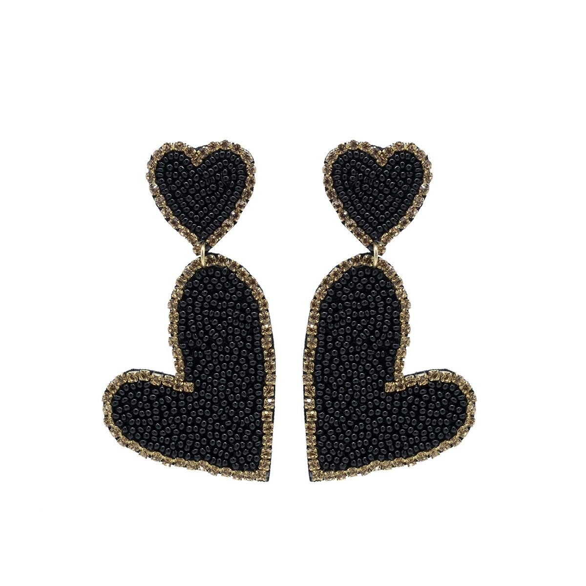 Buy wholesale Black & Gold Double Heart Drop Earrings