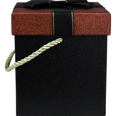 Square, Black with Red Glitter Lid, Black Ribbon