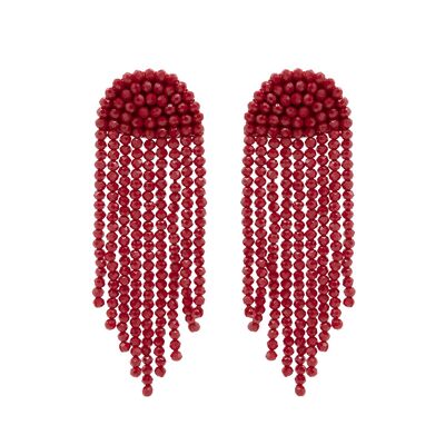 Boucles d'oreilles pendantes rouges à pampilles en demi-lune et perles