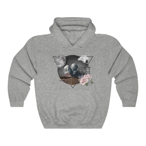Tribute to Magritte Hoodie Art Collage The Lovers Sport Grey