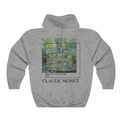 Felpa con cappuccio Claude Monet Tribute Water Lilies Backprint Sport Grey