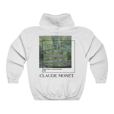 Felpa con cappuccio Claude Monet Tribute Water Lilies Backprint bianco