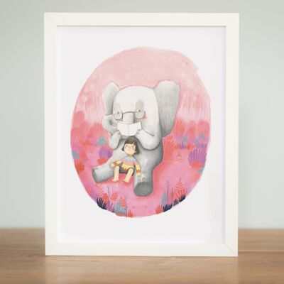 Elephant reading - Print