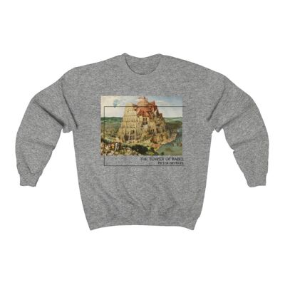 Tower of Babel Art Sweatshirt Bruegel Sport Gray Black