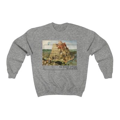 Tower of Babel Art Sweatshirt Bruegel Sport Grey Black