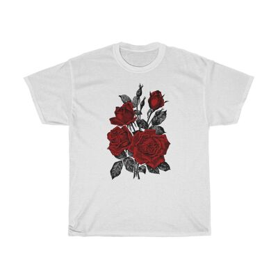 Ästhetisches rotes Rosen-Hemd-Weiß-Schwarzes