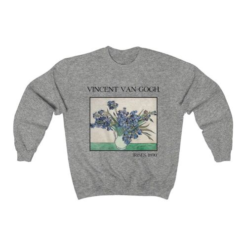 Van Gogh Sweatshirt Irises Art lover Aesthetic Hoodie Sport Grey Black
