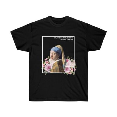 Mädchen mit einem Perlenohrring Unisex Shirt Johannes Vermeer Kunstkleidung Schwarz