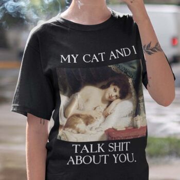 Cat Lover Art Unisex Shirt Funny Classic Art Vêtements esthétiques Blanc Noir 2