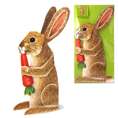 Tarjeta animal 3D conejo con zanahoria