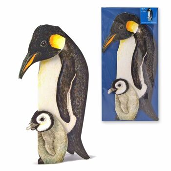 Pingouin de carte animal 3D avec poussins 1
