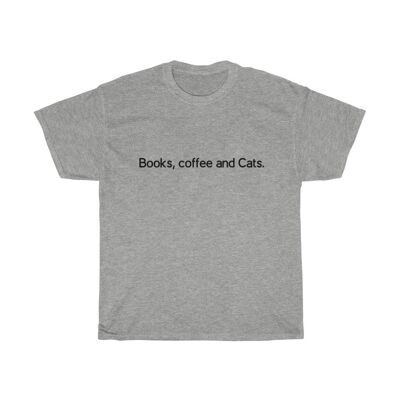Bücher, Kaffee und Katzen Unisex Shirt Vintage 90er Shirt Sport Grau Schwarz