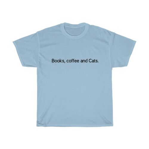 Books, Coffee and Cats Unisex Shirt Vintage 90s Shirt Light Blue  Black
