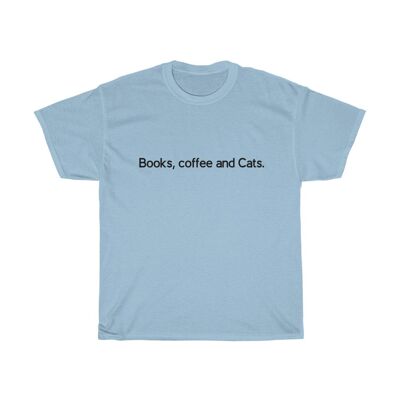 Books, Coffee and Cats Unisex Shirt Vintage 90s Shirt Light Blue  Black