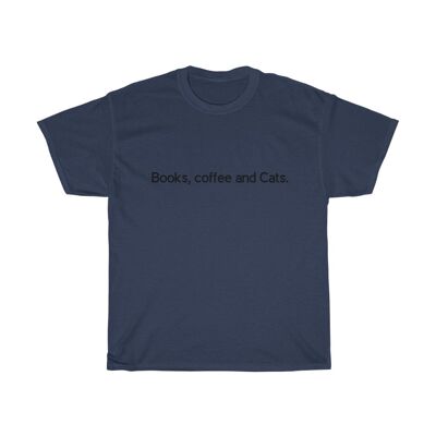 Bücher, Kaffee und Katzen Unisex Shirt Vintage 90er Shirt Navy Schwarz