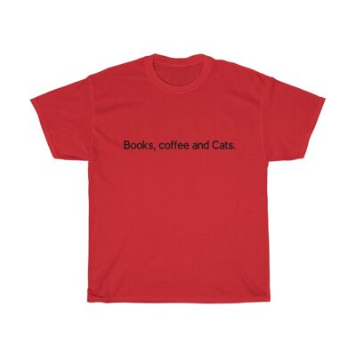 Bücher, Kaffee und Katzen Unisex Shirt Vintage 90er Shirt Rot Schwarz