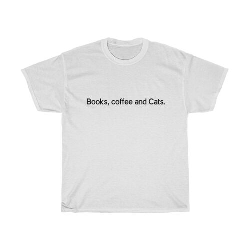 Books, Coffee and Cats Unisex Shirt Vintage 90s Shirt White  Black