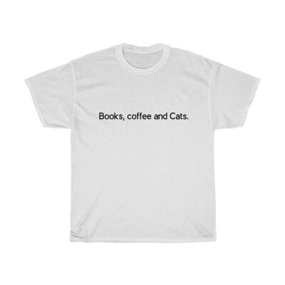 Livres, café et chats chemise unisexe chemise vintage des années 90 blanc noir