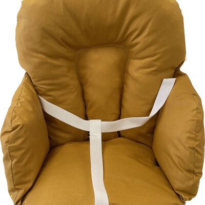 cuscino per sedia rivestito in tessuto di cotone + cinghie di fissaggio senape