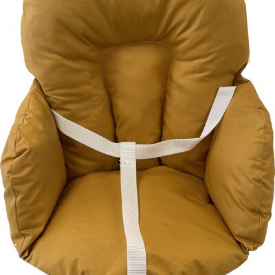 cuscino per sedia rivestito in tessuto di cotone + cinghie di fissaggio senape