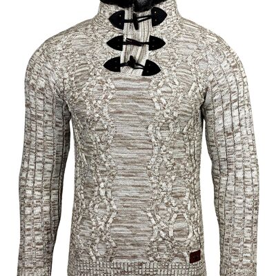 Subliminal Mode - Chunky Knit Sweater with Trucker Neck for Men Beige