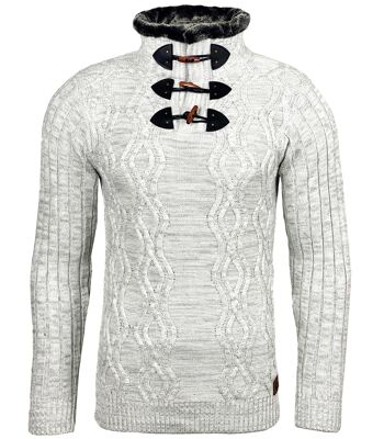 Subliminal Mode - Pull Grosse Maille Col Camionneur pour Homme Gris Clair 1