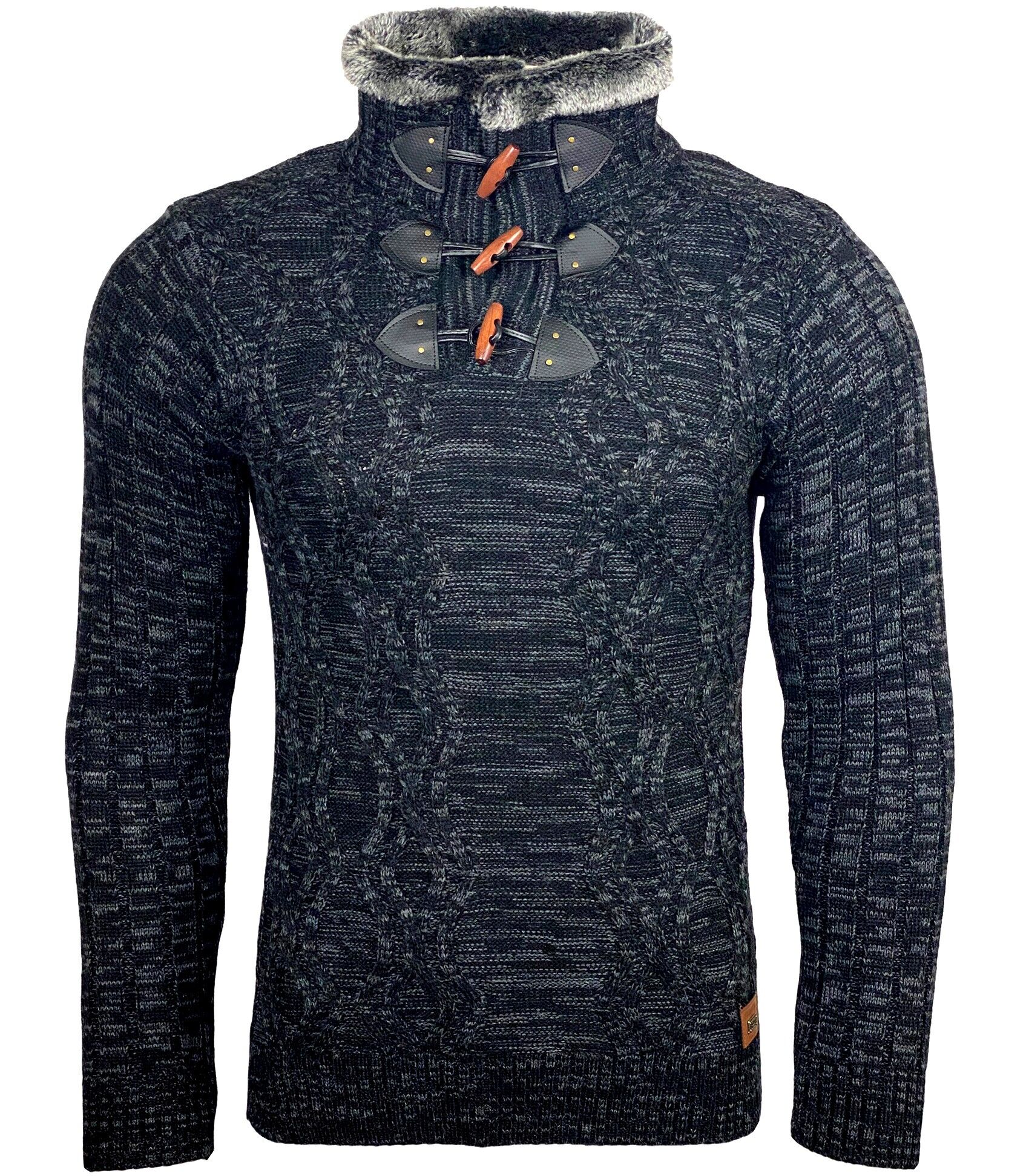 Modalità subliminale - Maglione con scollo a V lavorato a maglia grossa da uomo nero