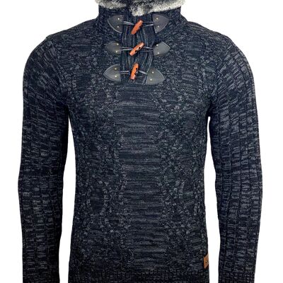 Subliminal Mode - Chunky Knit V-Neck Sweater for Men Black