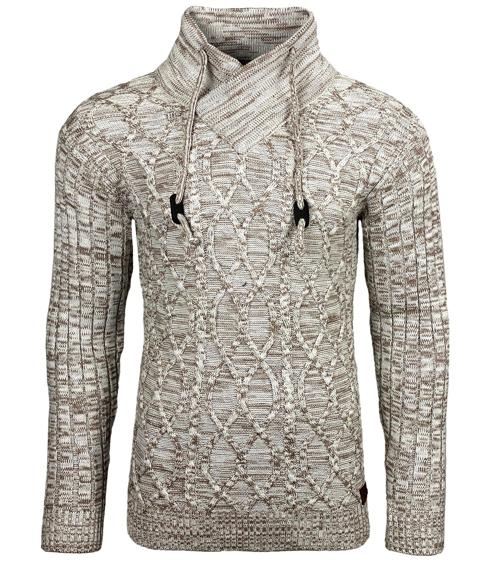 Maglione lavorato a maglia grossa in modalità subliminale con collo a scialle per uomo Beige