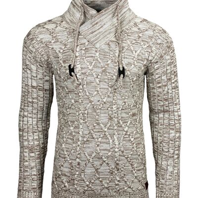 Subliminal Mode Chunky Knit Sweater with Shawl Collar for Men Beige