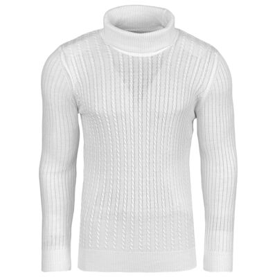 Subliminal Mode Pull Homme Col Roulé Torsadé  Blanc (1732-Blanc)